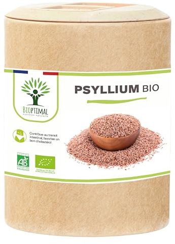 Psyllium Blond Bio - Teguments D'ispaghul - Husk Powder - Riche en Fibres - Digestion Transit Coupe Faim - 320 mg/Gélule - Origine Inde - Fabriqué En France - Certifié Ecocert - 200 Gélules