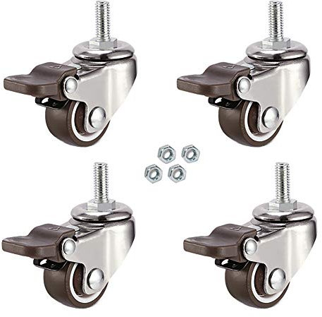 Lenkrollen, Möbelrollen, 2 Zoll, 50 mm, M8-Gewinde, M10-Schraube, M12, universelle Lenkrollen mit Bremse, leise Gummirollen für Tischwagen, Werkbank, Garage, 4 Stück – 160 kg (4 mit Bremse, M8 × 20 mm