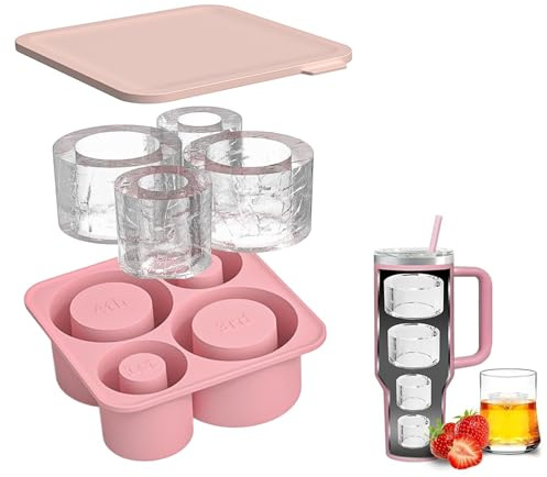 Moguri stor isbitsskål av silikon för 20–30–40 oz tumbler kopp, långsamt smältande isform med lock, lätt att lossa ismaskin, rosa