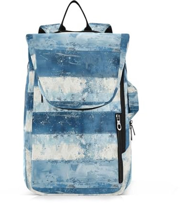Amooorous Tennis-Rucksack für Damen und Herren, atmungsaktiv, blau und weiß, horizontale Streifen, 2 Tennisschläger, gepolsterter Rucksack für Männer und Frauen, Tennis, Sport