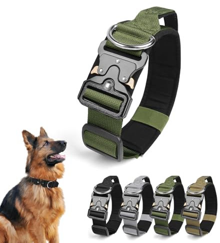 Ledeak Taktisches Hundehalsband mit Griff, Verstellbares Anti Zieh Breites Hunde Halsband Gepolstert, Dog Collar mit Metallschnalle erziehungshalsband für Hunde (Armeegrün, L)