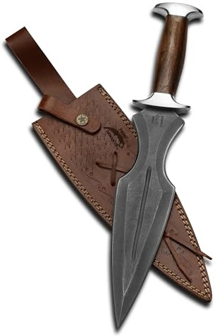 prime damascus Handmade Dagger Knife with Leather Sheath- Double Edge Knife for Camping Work- Best Handmade Gift