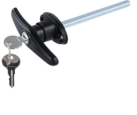 Kit di montaggio hardware per porta del garage non bloccabile, in lega di zinco, chiave ondulata con maniglia, maniglia a T, accessori lunghi con serratura (nero)