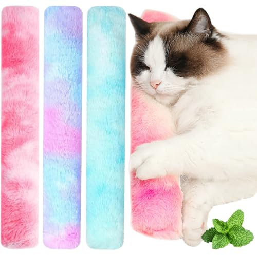 XHYASD 3 Stück Katzenminze Polster Spielzeug, Baldrian Kissen für Katzen, Weich und Bequem Interaktiv Katzenspielzeug, Catnip Toy Interaktives für Kätzchen (Rosa Grün Lila)