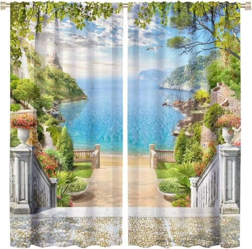 Vorhang Blickdicht Gardinen Mit Ösen - 2 Stücke 150 (B) X 166 (H) cm Verdunklungsvorhänge 3D Landschaft Muster Thermovorhang Für Kinderzimmer Schlafzimmer Weihnachtsgardinen 9426352373806