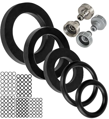 Ersatz Dichtungen Komplett Set, 125 Stück, für G 1/2 - 3/4 Systeme, kompatibel mit Gardena 21, 26,5 mm Hahnverbinder, Gummi, Ø 16 x 11, 19 x 11, 21 x 15, 22,3 x 17, 24 x 16 mm Dichtringe