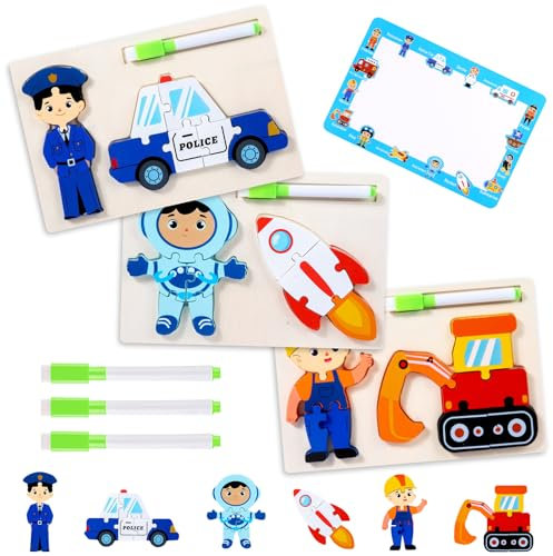 Holzpuzzle Kinder, 3er-Pack 3D Steckpuzzle Holz Montessori Spielzeug, Steckspiel Holzspielzeug Puzzle Kinder, Pädagogisches Spielzeug, Steckpuzzle Geschenk ab 3 Jahre Jungen und Mädchen