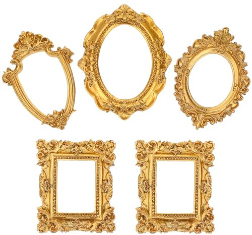 MAGICLULU 5Pcs Vintage Resin Picture Frame Mini Copper Frames Antique Small Photo Jewelry Display Photography DIY Small Creative Photo Props for Home Decoration (Mixed Style)