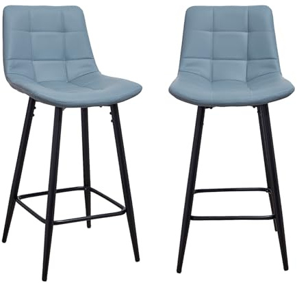 Panana Lot de 2 Tabourets de Bar, Chaises Hautes, Revêtement en PU avec Dossier et Repose-Pieds, Cadre en Métal pour Bar Bistro, 43 cm (L) x 34 cm (l) x 97 cm (H) (Bleu)