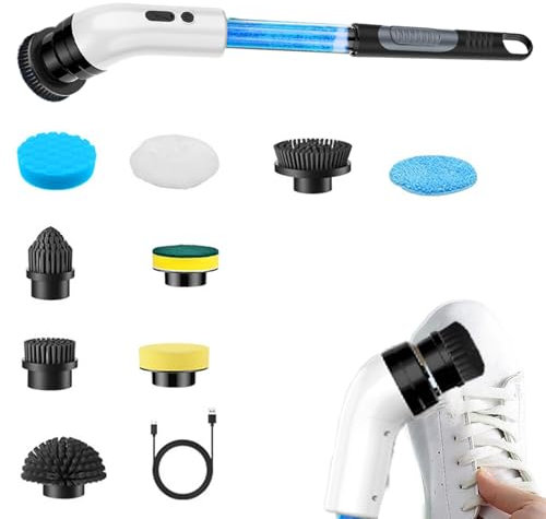 Limpiador de baño, cepillo de limpieza eléctrico mejorado 2025, estropajo eléctrico inalámbrico con barra de extensión, para azulejos de bañera, cocina, azulejos de piso