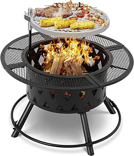 ZJFHEYUO Braciere da Giardino, per Esterni, per Barbecue, per Esterni, a Legna, in Metallo, per Cortile, Quadrato, con griglia di Cottura, per Barbecue