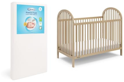 Graco Olivia Convertible Crib and Graco Premium Foam Crib & Toddler Bed Mattress Bundle (Driftwood) – GREENGUARD Gold Certified, Standard Crib Mattress, Baby Crib Converts to Toddler Bed & Daybed