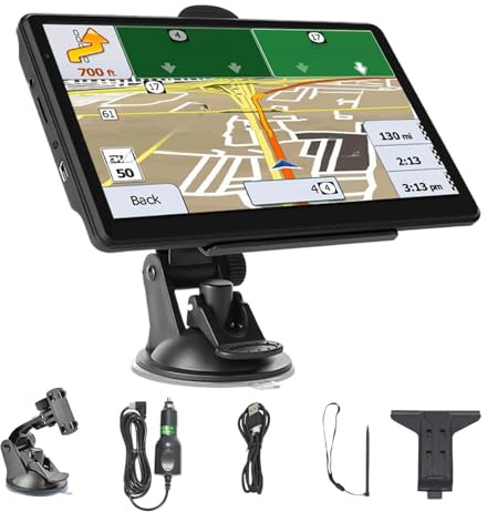 Navegador GPS para coche | Unidad de navegación de 17,7 cm – Dispositivo táctil inteligente con pantalla de alta resolución y mapas para vehículo camión y viajes largos