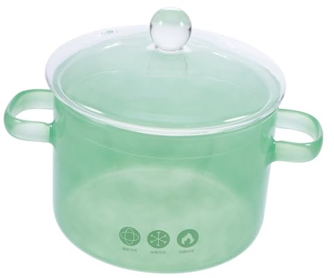 BAZEITFLOW Pentola in Vetro Trasparente con Doppie Maniglie Resistente al Calore per Zuppe Porridge e Pasta Pentola da Cucina per Piano Cottura e Cottura Veloce di Ramen e Cibo
