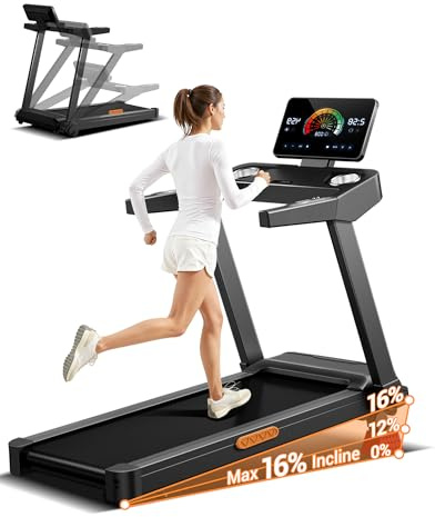 UMAY Cinta de Correr Plegable para casa, 14 km/h, 3.0 CV/2200 W, con Monitor de frecuencia cardíaca, aplicación y Altavoz, Treadmill para el hogar con 12 programas de Entrenamiento