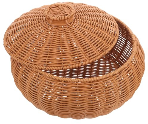 SAFIGLE Cesto Intrecciato con Coperchio in Stile Rustico Cesta Porta Frutta e Pane Multiuso per Cucina e Soggiorno Resistente e Decorativo per Conservazione Uova e Snack Riutilizzabile