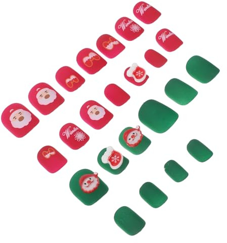 POPETPOP Faux Ongles Courts Amovibles Amande Set de Noël Press French Tip Accessoires de Fête Hiver pour Femmes Couverture Complète et Facile à Retirer