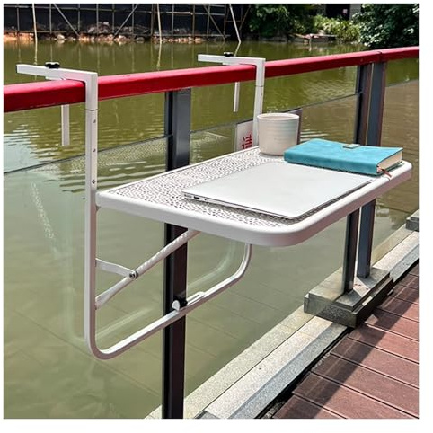 Generisch Klapptisch, Faltbarer, an der Wand montierter Balkon-Hängetisch aus Metall, Schmiedeeisen, Klapptisch für Küche, Badezimmer, Wohnzimmer, Außenbereich, 60 x 40 cm (weiß)