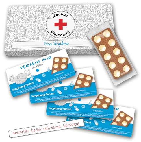 Schokoladentabletten  4 x Verzeih Mir Medizin  I Tabletten aus Schokolade I Medical Chocolate I Schokoladen Geschenk I Geburtstagsgeschenk I Verzeih Mir I Ein Hochgenuss I Yippiejaja.de I