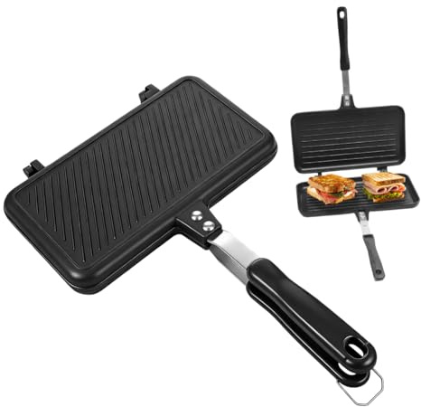 RANJIMA Poêle à frire double face avec poignée résistante à la chaleur - Pour le petit déjeuner, le camping, l'extérieur