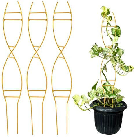Mellisore 3PCS Indoor Plant Trellis for Potted Plants, Trellis for Climbing Plants Indoor, Metal Climbing Support with Unique DNA Spiral Design, Easy Installation Plant Support