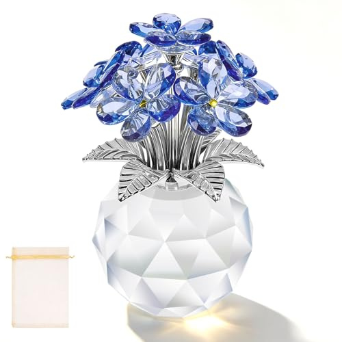 ZEJEXXB Crystal Forget-Me-Not Bouquet Figurine Blue Valentine's Day Gifts Elegant Home Decorative Glass Ornaments Romantic Presents for Women Mum Friends Birthday Anniversary