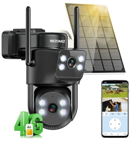 4G LTE caméras de Surveillance Solaire avec Carte Sim,AOV 24/7,à Double Objectif,4K Détection Humaine,360° PTZ Caméra Extérieure,Suivi Automatique,Vision Nocturne Couleur,Audio Bidirectionnel,IP66