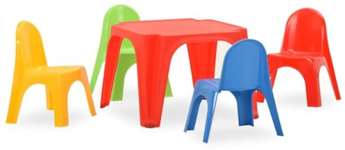 Mangloder barnbord och stolset av PP, 1 bord 4 stolar, UV-resistent med halkfria fötter, för barnrum babyrum möbler set komplett uppsättning babymöbler inredning