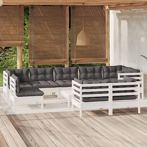 KGHFDVB 10-TLG. Lounge-Set Weiß mit Kissen aus Kiefer Massivholz, Gartenmöbel Sitzgruppe für Terrasse, modulares Lounge-Set für bis zu 110 kg pro Sitzplatz