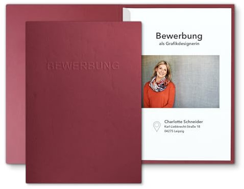 3 Stück 2-teilige Bewerbungsmappen Bordeaux mit 1 Klemmschiene in feinster Lederstruktur - inkl. 3 Versandumschläge im C4-Format mit Fenster