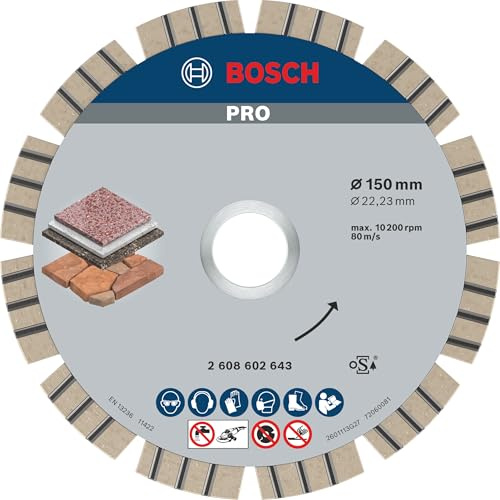 Bosch 1x PRO Stone Diamanttrennscheibe, 150 x 22,23 mm | für Weichgestein, Harter Stein, Ø 150 mm, Professional Zubehör Großer Winkelschleifer