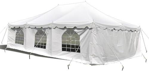Party Tents Direct 20 x 30 Weekender Pole Tent with Sidewalls, Heavy Duty Waterproof PVC White Canopy, Easy Up Outdoor Event Pavilion Gazebo for Weddings, Parties, Graduations, and Banquets