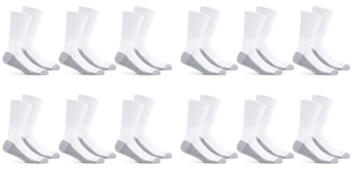Fruit of the Loom Men's Dual Defense Crew Socks (12 Pack), White, Medium (6 - 12)