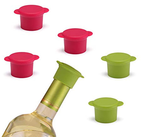 Silicone Wine Stopper Caps Reusable Vacuum Sealed Champagne and Sparkling Wine Bottle Cover, 6Pcs