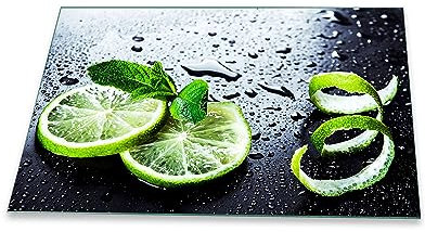 Herdabdeckplatte Abdeckung Ceranfeld Abdeckplatte Schneidebrett 1-Teilig 80x52 Lemon Grün Spritzschutz Glasplatte Ceranfeldabdeckung Schutz für Kochplatten Herdschutz Sicherheitsglas Glasschneidebrett