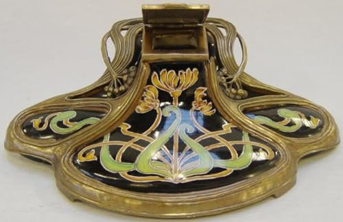 Casa Padrino Jugendstil Tintenfass Mehrfarbig/Messing H. 8 cm - Schreibtisch Deko Accessoires