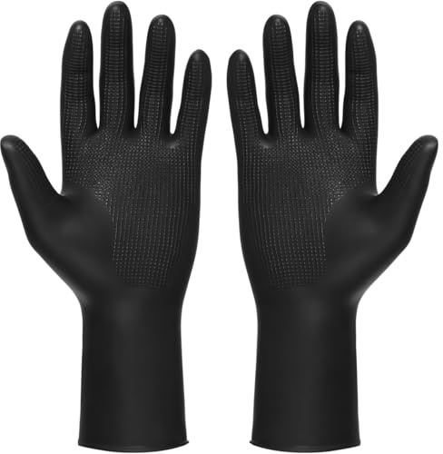 SOLUSTRE 3 Pairs Hair Dye Gloves, Black Salon Hair Color Dye Gloves Shampoo Anti-slip Waterproof Hand Protectors Rubber for Hairdressing - Size