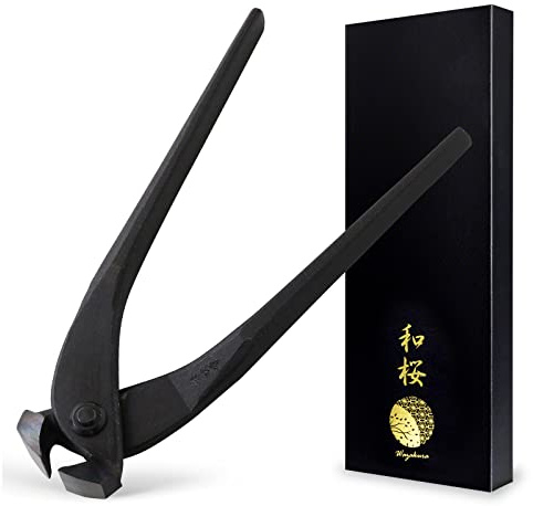 Wazakura Hand Forged End-Cutting Pliers Nippers MADE IN JAPAN 8.25inch (210mm), Kuikiri Japanese Carpentry Tools - Kuikiri Black