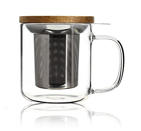 OGO LIVING - tisanière gustave 300ml - 7912103 - Idéal pour le thé, la tisane, les infusions et le rooibos - mug à thé en verre et couvercle en bois d'acacia