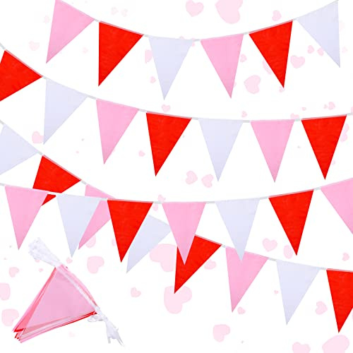 Tatuo 165 Feet Valentines Pennant Banner Triangle Bunting Flags Hanging Garland ​Decorations Red White Pink Flag Banner for Indoor Outdoor Valentines Party Decor Wedding Proposal Anniversary