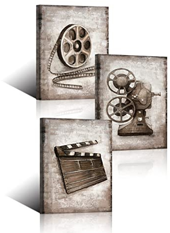 HOMEOART Movie Room Canvas Wall Art Home Theater Decor Cinema Decor Framed Canvas Print Ready to Hang (12x16x3 Panels)