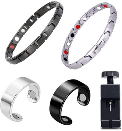Ailovone 4Stück Armband herren magnetarmband Lymphdrainage Magnetring Magnetischer Ring zum Abnehmen Magnetischer offener Ring für Männer Frauen mit Einstellwerkzeug (A2-4PCS)