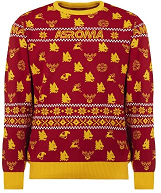 AS Roma Maglione Natale, Unisex-Adulto, Rosso E Giallo, XXL, Natale 2023