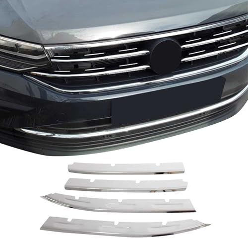 OMAC Kühlergrill Leisten Grillleisten kompatibel mit VW Tiguan 2020-2024 Edelstahl Silber 4tlg