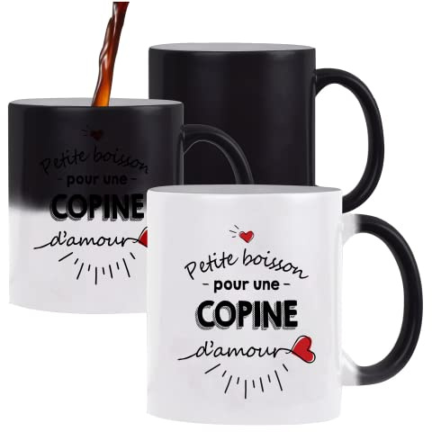 Planetee Mug magique thermoréactif Petite Boisson d'une Copine d'amour tasse change couleur chaleur idée cadeau couple saint Valentin anniversaire Noël