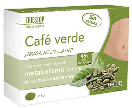 Triestop con Café Verde - Ayuda a Acelerar el Metabolismo - Contribuye a Regular los Niveles Normales de Glucosa en sangre - 60 Comprimidos - Eladiet