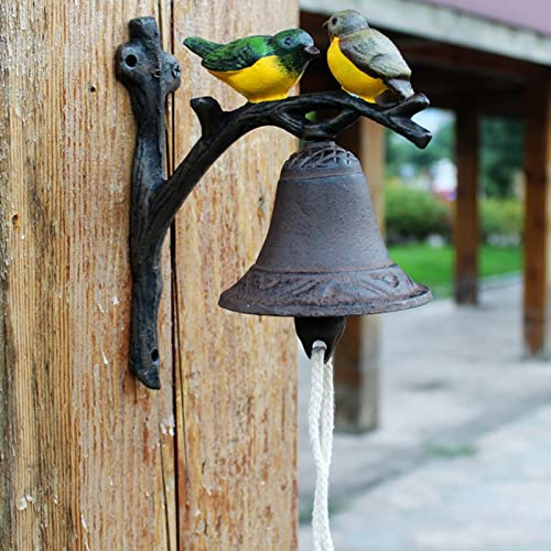INKCOR Heavy Cast Service Bell, Sign with Colorful Hand-Painted Birds, Farmhouse Style Wall Hanging Doorbell for Interior Exterior/Yard