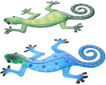 LIFKOME 2stücke Bunte Gecko Wanddekoration Metallgecko Wandkunst Für Innen Und Außen Kreative Hängende Ornamente Für Garten Wohnzimmer Und Schlafzimmer