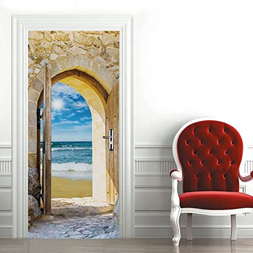 Türtapete Selbstklebend Türposter Fototapete Poster Diy Türbild 3D Türaufkleber Selbstklebend Bögen Strand Ozeanlandschaft 90 X 210 Cm Abnehmbar Kinderzimmer Schlafzimmer Wohnzimmer Wohnkultur