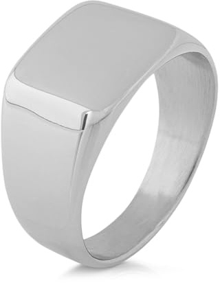 Akitsune Solida Ring | Rechteckiger Design-Ring Frauen Herren Edelstahl Elegant Luxus Premium Minimalistisch Siegel - Silber - US 6